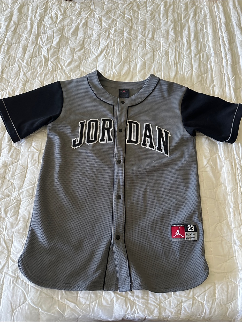 Jordan Gray and Black Short-Sleeve Baseball Jersey